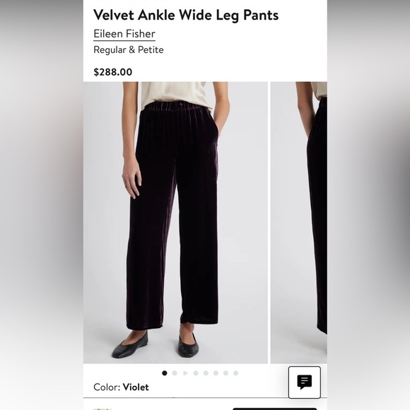 EILEEN FISHER Velvet Ankle Wide Leg Pants -Violet - Size Medium NWOT - Picture 13 of 15
